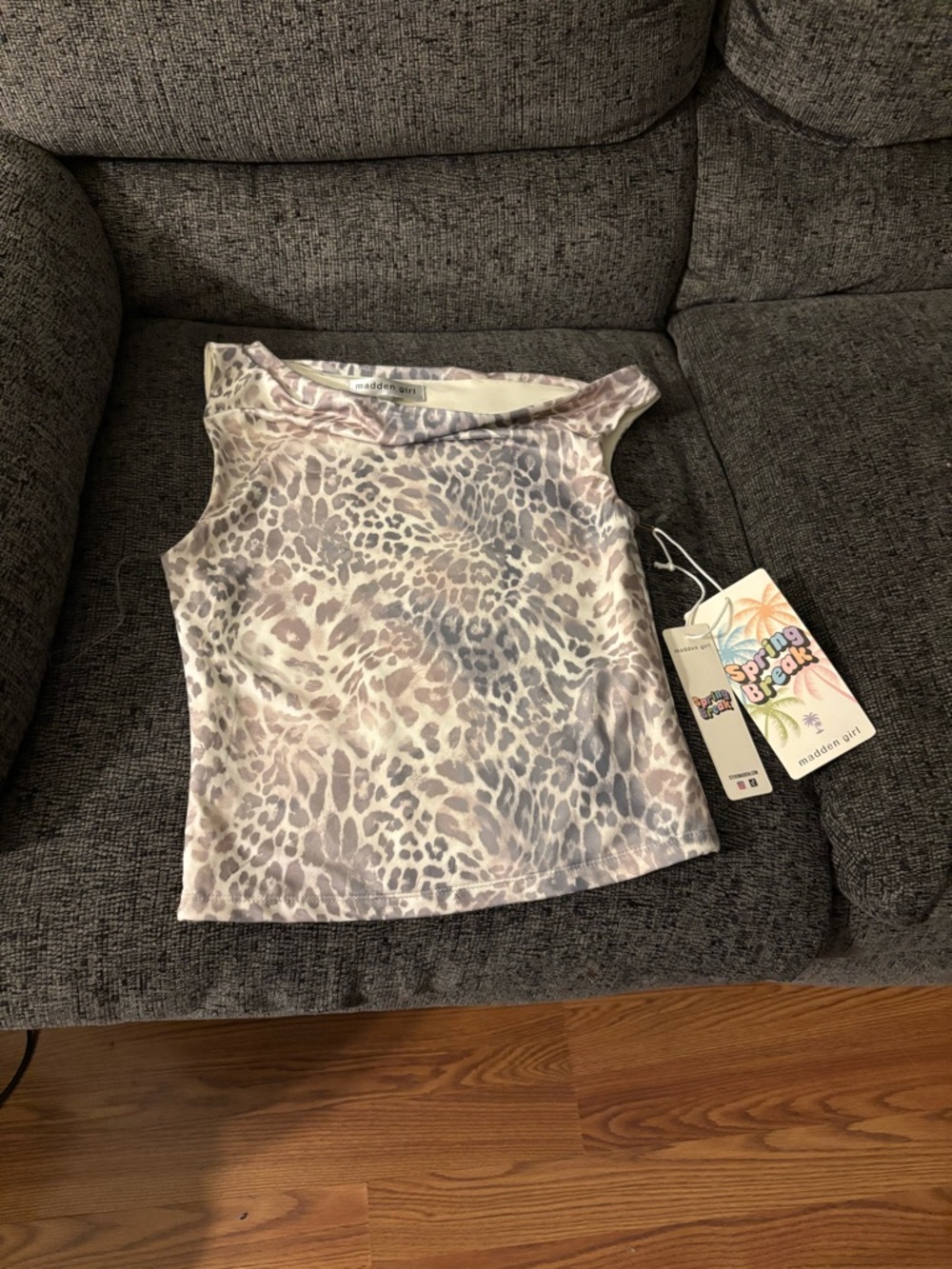 Madden Girl Neutral Leopard Print Shell Top